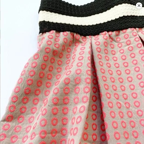 Anthropologie Maeve Ballad Skater Mini Skirt in Khaki Pink Circle Embroidered - Picture 13 of 16